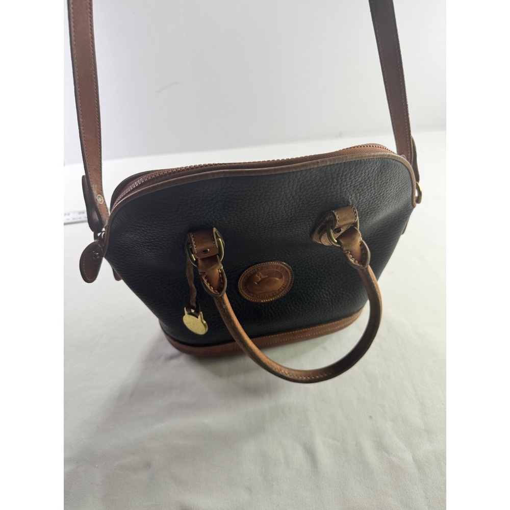 Dooney & Bourke Vintage All Weather Leather Domed Satchel Black Tan Made in USA - Picture 7 of 8